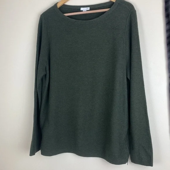 J.Jill Woman’s Large Sweater Olive Green Zipper Side Detail Boatneck - Picture 2 of 8
